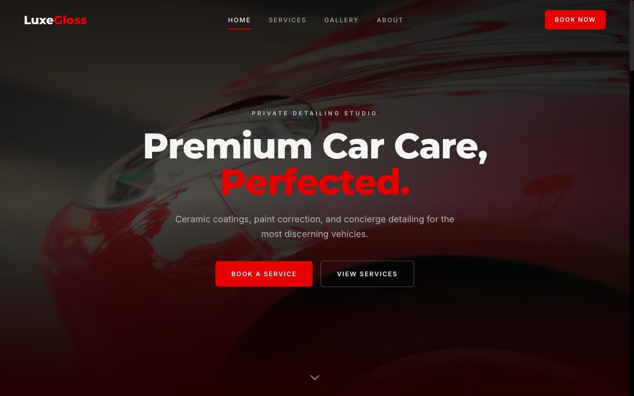 LuxeGloss — automotive demo website designed and built by Stacky